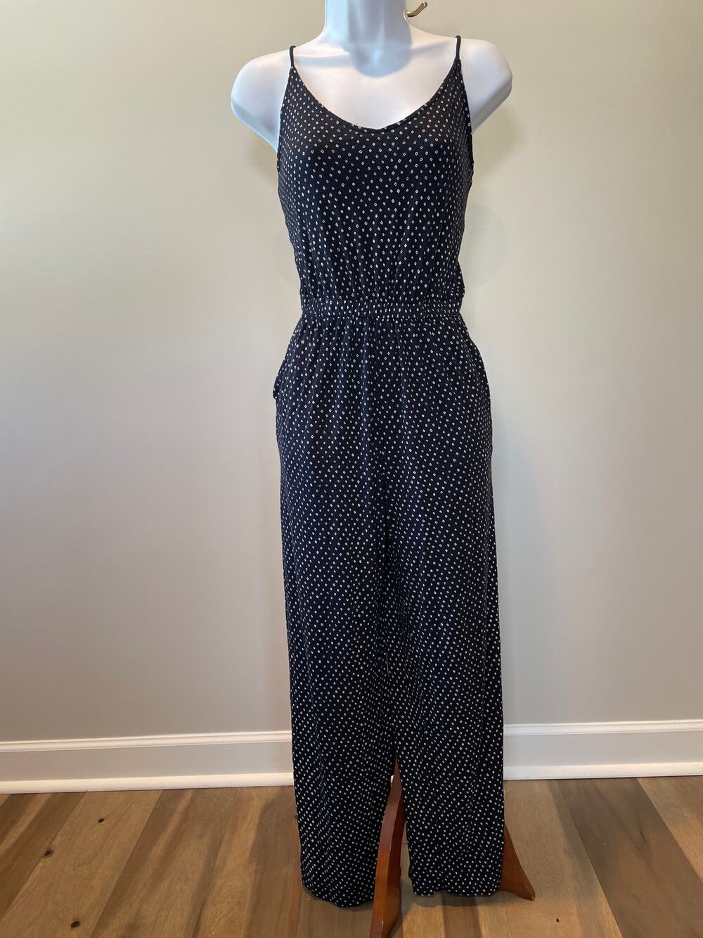 H&M Diamond Print Jumpsuit Size M Navy Lightweight